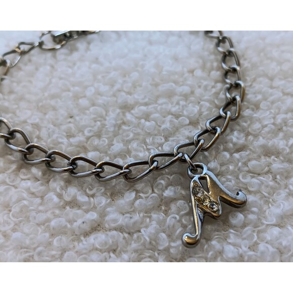 Vintage Silvertone Rhinestone Initial "M" Charm Bracelet 7 in - Picture 4 of 9